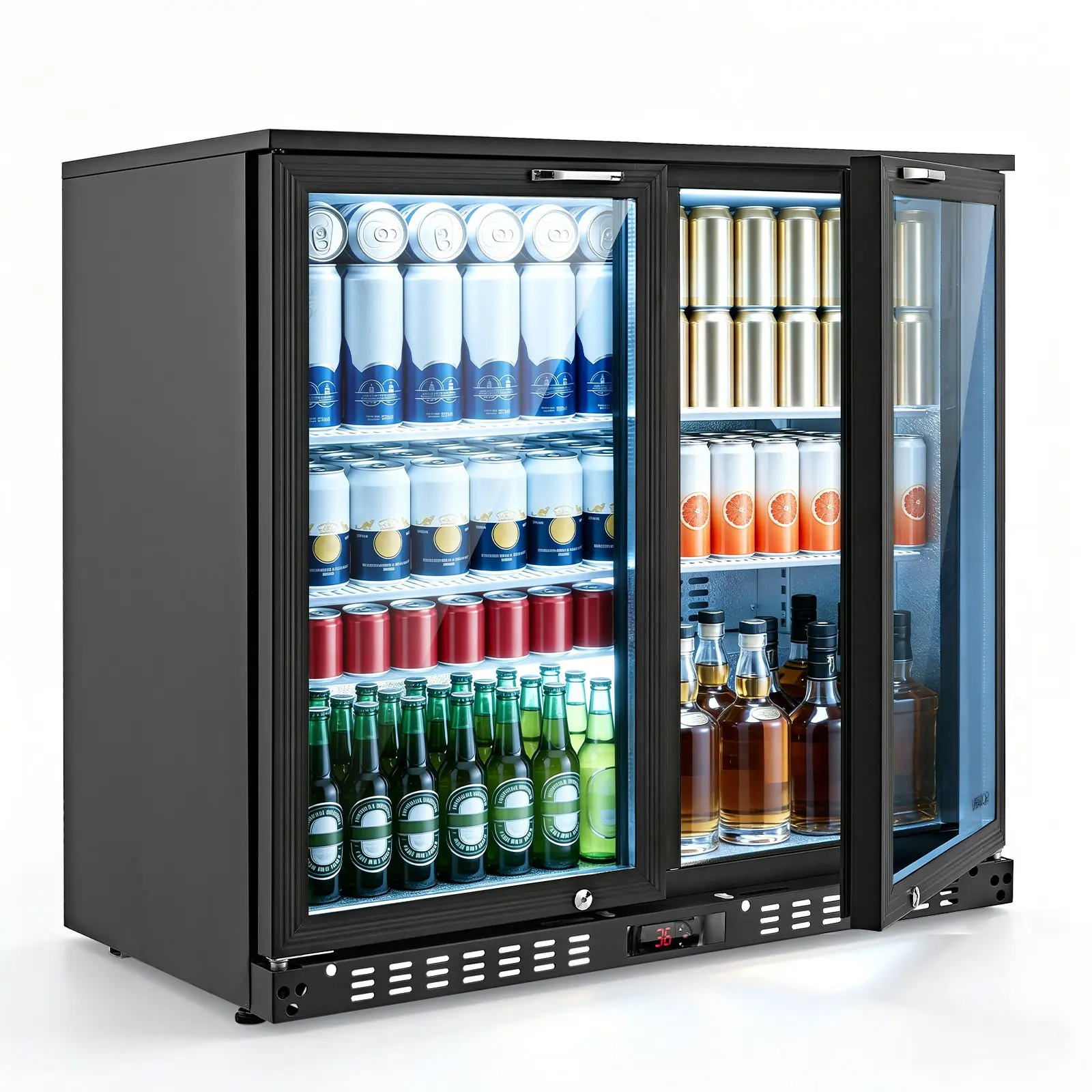 VEVOR Back Bar Cooler, 7.4 Cu.Ft Commercial Beverage Refrigerator, Under Counter Bar Fridge with 2 Glass Doors, LED Lighting, Shelves, Low-E Glass Display Cooler for Beer, Soda, Wine, Drinks