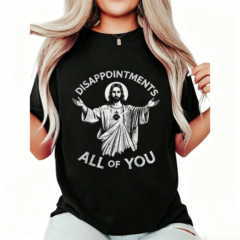 Unisex Christian Short-Sleeve Cotton T-Shirt - Loose Fit Garment with Funny Jesus Sarcastic Print, Soft Customized Casual Sports & Outdoor Top