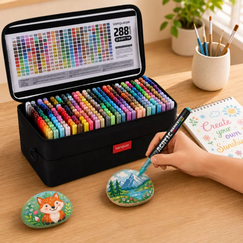 288 Colors Acrylic Markers Pro Set, Soft Tip Acrylic Paint Pens 1-5mm, High Coverage Paint Markers for Stone, Glass, Wood, Ceramic, Plastic, Canvas, Fabric & Crafts, Art Sets