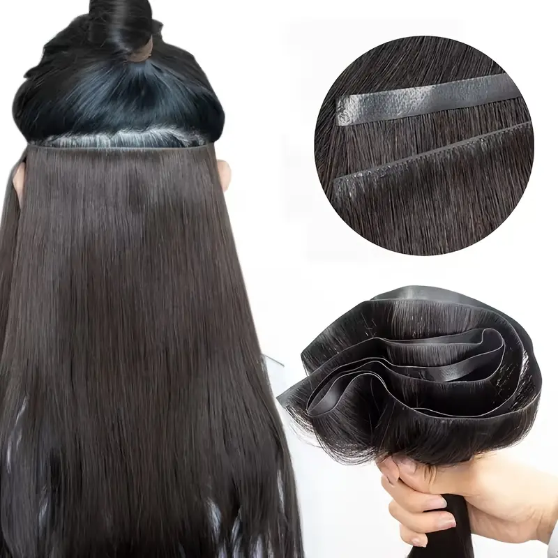 1Pc Long Invisible PU Skin‑Weft Real Human Hair Bundle for Women, DIY Convertible to Tape‑In or Clip‑In Hair Extensions, Straight Soft Human Hair, 12‑16 Inch 80G & 20‑24 Inch 100G Per‑Pack for Custom Length & Volume Hairstyle Makeovers