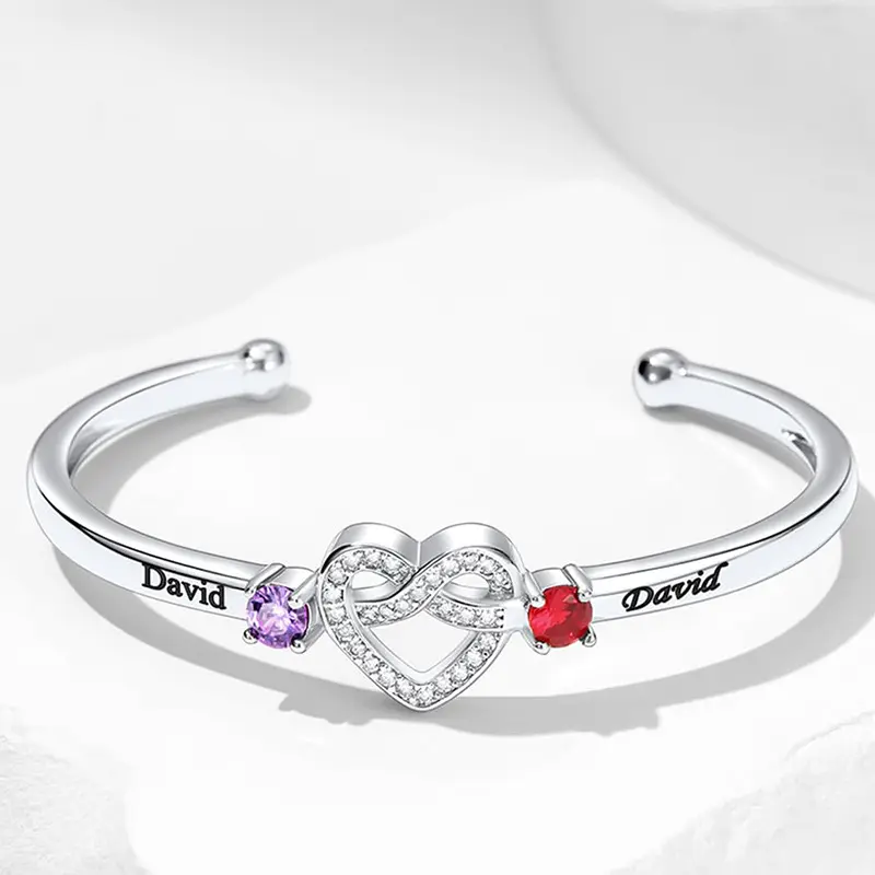 AS669 Engraving Name Love Opening Adjustable Bracelet Personalized Copper December Birthstone Engraving Bracelet Valentine's Day Anniversary Gift