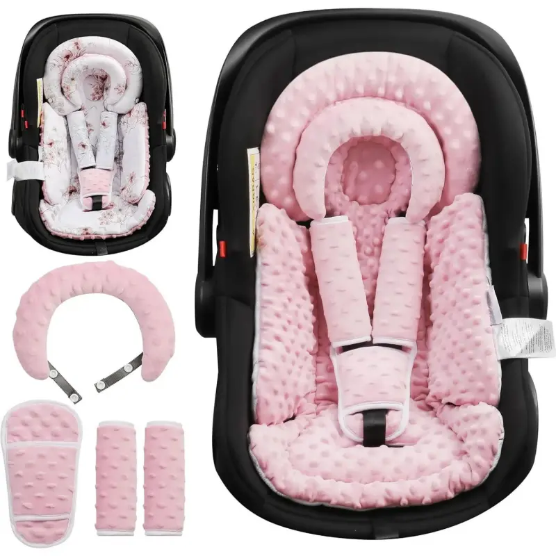 Infant Car Seat Insert with Removable Cushion - Reversible Head & Body Support for Newborns, Fits Stroller, Baby Swing, Bassinet - Pink, Newborn
