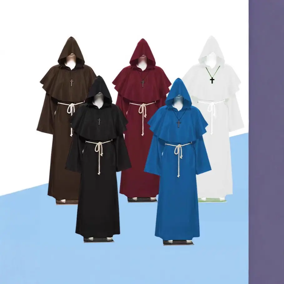 Medieval Oversized Thick Fabric Clothes - Monk Robe, Nun Outfit, Priest Attire, Wizard Gown for Halloween Cosplay, Themed Party Dressing (Elegant Festive & Party Accessory)