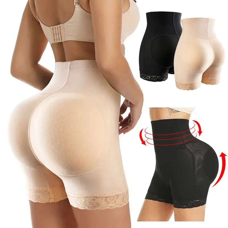 Women's High Waist Shapewear Shorts, Seamless Padded Butt Lifter & Hip Enhancer with Tummy Control, Stretchy Nylon Spandex Fabric, Mesh, Activewear, Compression, Athletic, Sports Clothes, Elegance, Minimalist, Basic