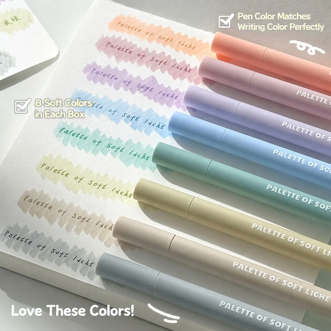 8 ultra-soft tip "Soft Glow" highlighters, ideal for students and office workers, perfect for doodling, journaling, highlighting and writing. They can be used as school supplies, holiday gifts, student stationery, back-to-school presents, art supplies and