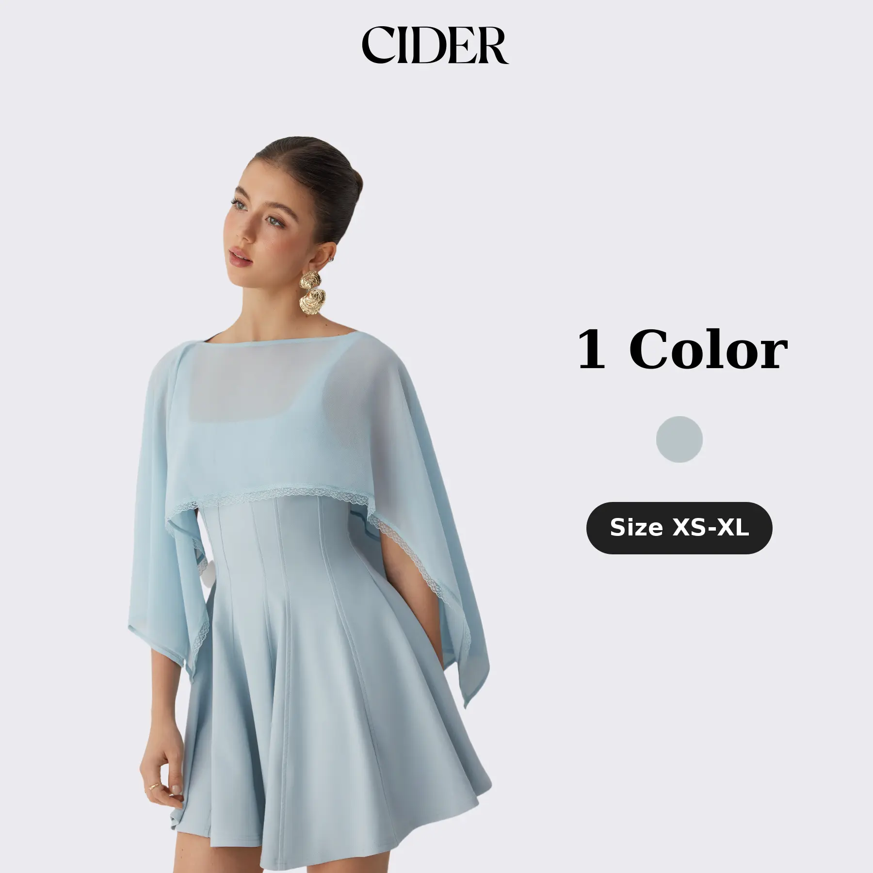 Cider Chiffon Lace Trim Cape & Square Neck Flared Mini Dress Set