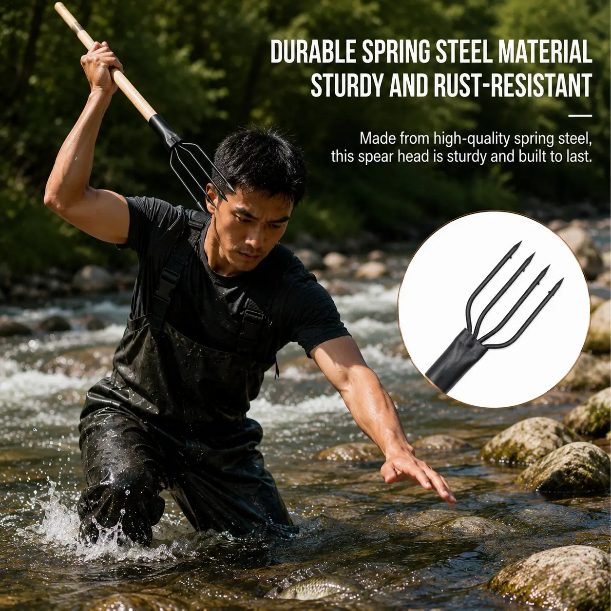 1 Count 5 Prong Fishing Harpoon Spear Head Heavy Duty Spring Steel Rust Resistant Fish Spear Fishing Equipment For Outdoor Spearfishing Enthusiasts Summer Fishing Season