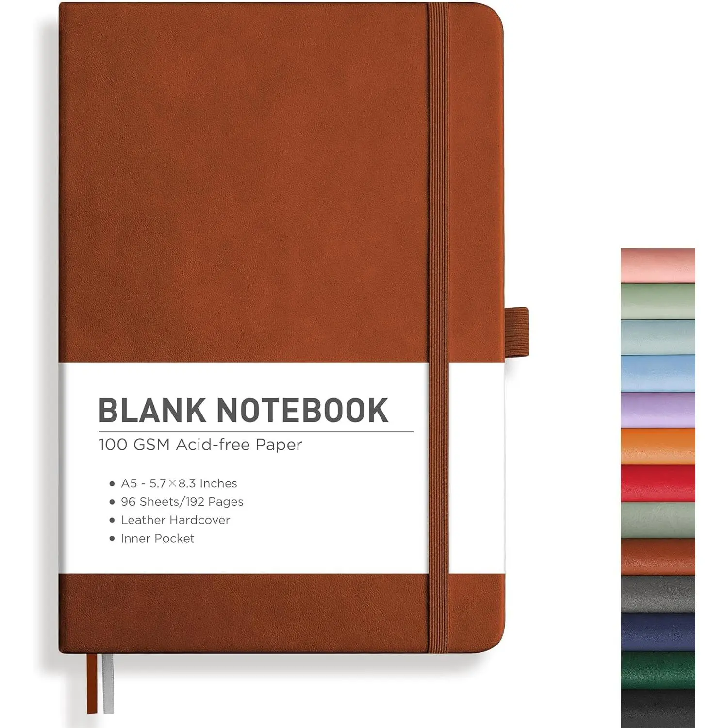 Blank Journal Notebook, 192 Pages, A5 Medium Size (5.7'' x 8.3''), Leather Hardcover, 100 GSM Thick Paper, for Sketching, Drawing, Painting (Brown)