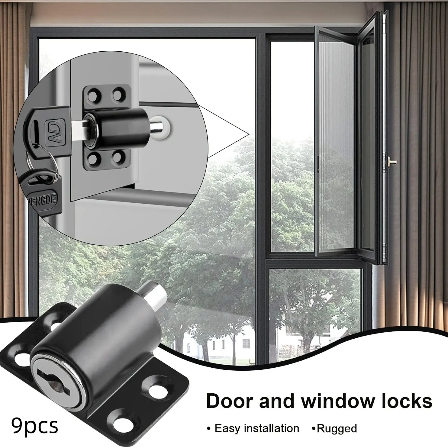 9pcs Anti-Theft Lock Set for Sliding Doors and Windows, Quick Installation Without Drilling, Home Office Store Safety Protection, High Security Locks