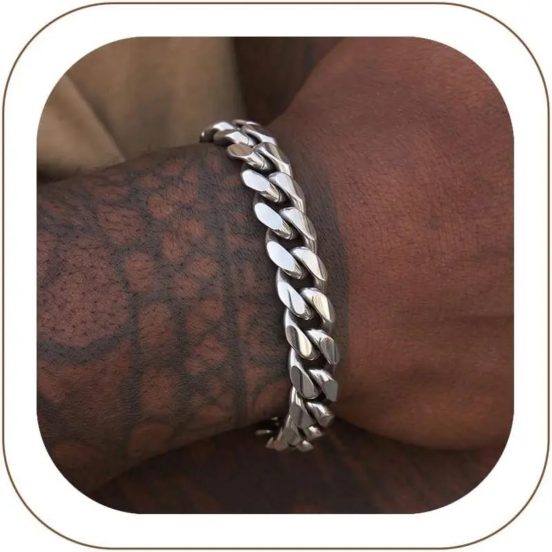Stainless Steel Cuban Link Bracelet for Men, Wrist Bracelets with  Box |  Daily Wear Bracelet, Secure Fit During , 6/10/14mm &Non Tarnish, /18K  Plated/Black