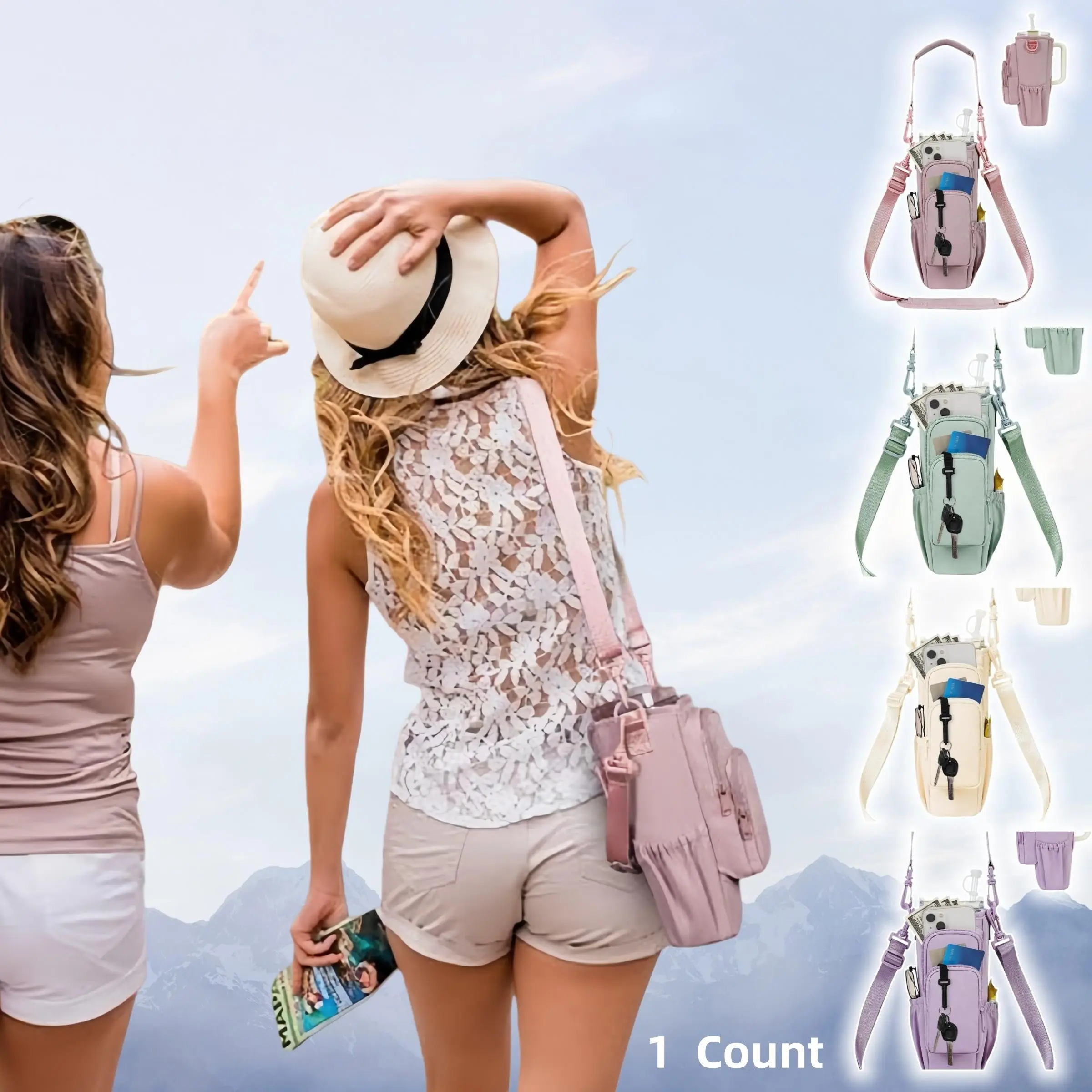 Crossbody Water Bottle Bag for Stanley 40oz Tumbler Insulated Sling Carrier with Phone Pocket Adjustable Detachable Strap Keeps Cold Hot Hands Free for Hiking Travel Gym Commute