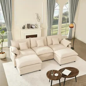DealsforYouDays[2 Packages Shipping]GOSUHI 108" U-Shaped Modular Sectional Sofa - Comfy Cloud 3-Seater with 2 Movable Ottoman, Cloud Sofa,Deep Seat Linen Couch for Living Room, Beige Color ,Comfort & Stylish Design,Chenille pink