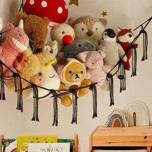 Macrame Stuffed Animal Hammock Corner Hanging Toy Storage Net for Nursery Bedroom Playroom 6 Colors