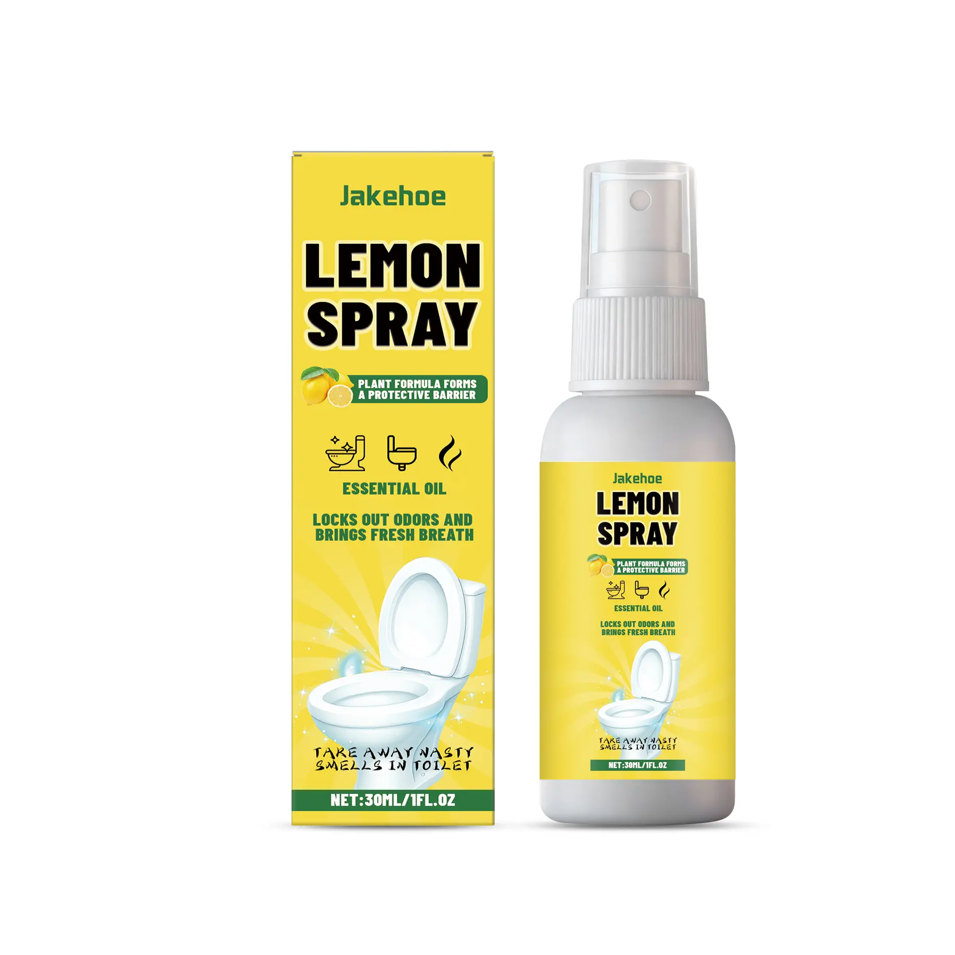 Jakehoe 30ml Lemon-Scented Cleaning Spray - Bathroom Toilet Descaler, Deodorizer & Household Maintenance Solution, Single Bottle