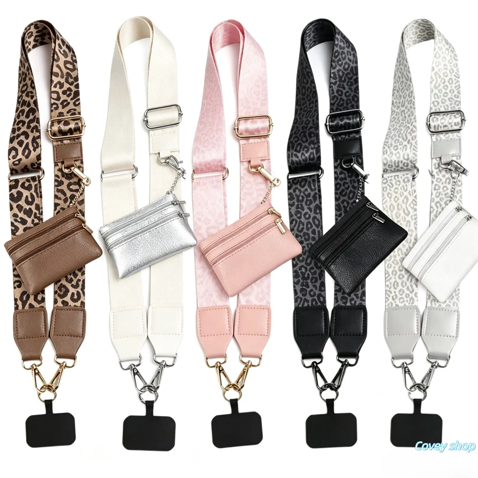 Leopard Print Adjustable Phone Crossbody Strap With Mini Pouch, Versatile Wide Phone Lanyard, Detachable Phone Sling Accessory, Multi-purpose Decor Strap For Daily Carry, Outdoor Travel & Casual Matching