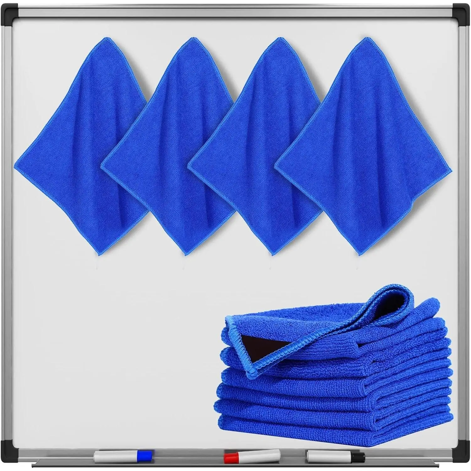 8 Packs Dry Erase Board Cleaning Cloth Microfiber Eraser Magnetic Whiteboard Eraser Washable for Whiteboard Dry Erase Cloth for Home and Office, 10'' x 9. 25''(Blue)