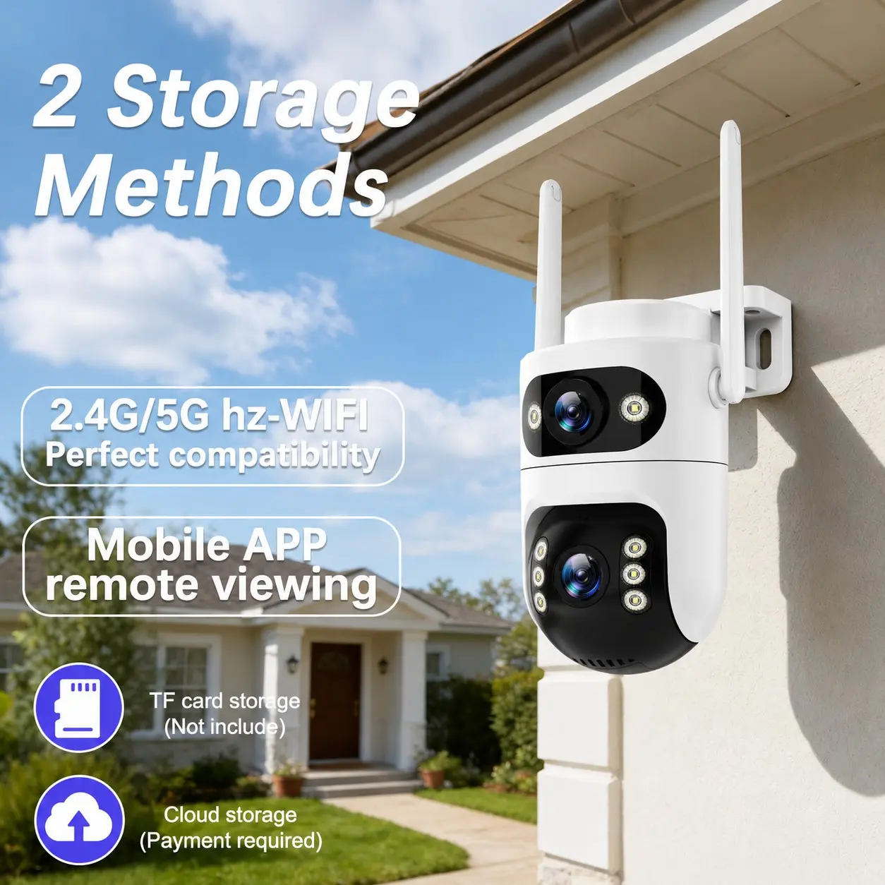 Dual Lens Ptz Camera, Outdoor Waterproof Wireless WiFi, Wifi Security Cam, 360° Panoramic, Motion Tracking, Night Vision, Voice Communication, Ai Detection, 128GB Storage, Surveillance Security Camera, Wifi Cameras