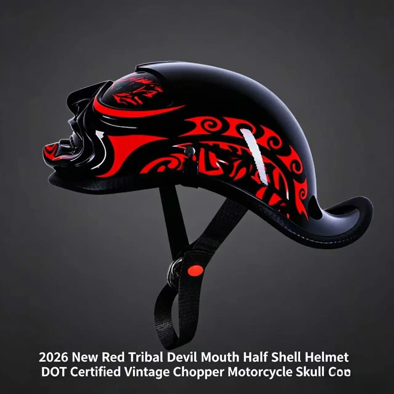 2026 New Tribal Devil Mouth Half Shell Helmet, Dot Certified Vintage Chopper Motorcycle Skull Cap, Stylish and Safe Riding Gear