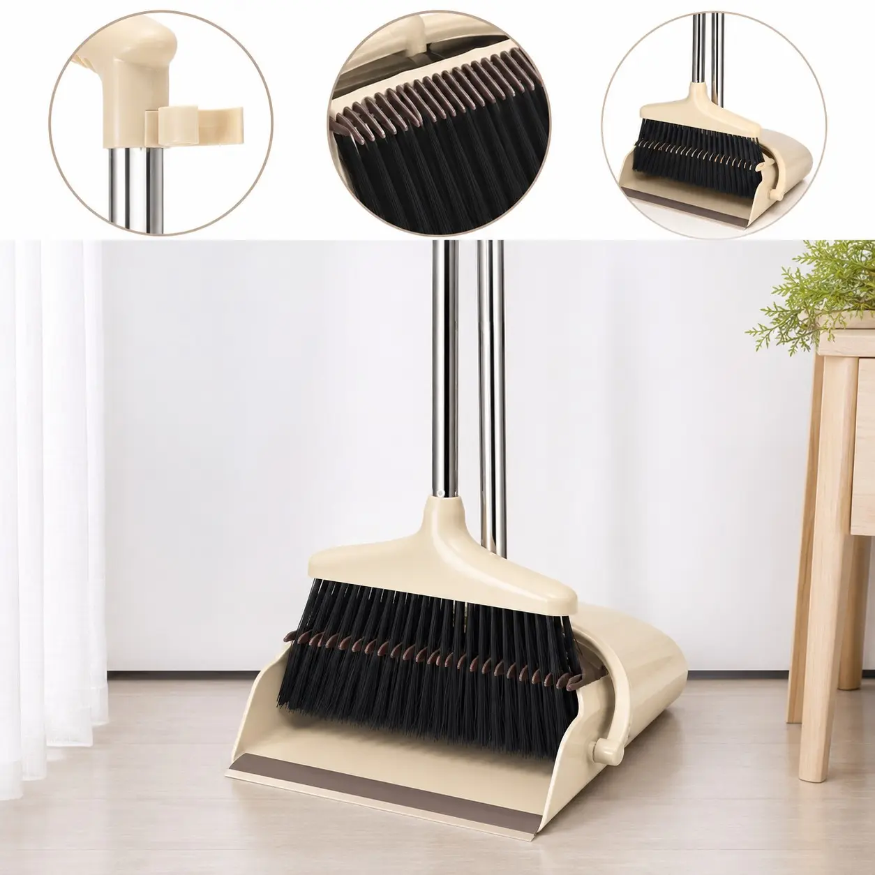 2-In-1 Broom and Dustpan Set, Foldable 50-Inch Broom and Dustpan Set, Suitable for Living Room Bedroom Kitchen & Office, Hair and Pet Fur Cleaning Tools