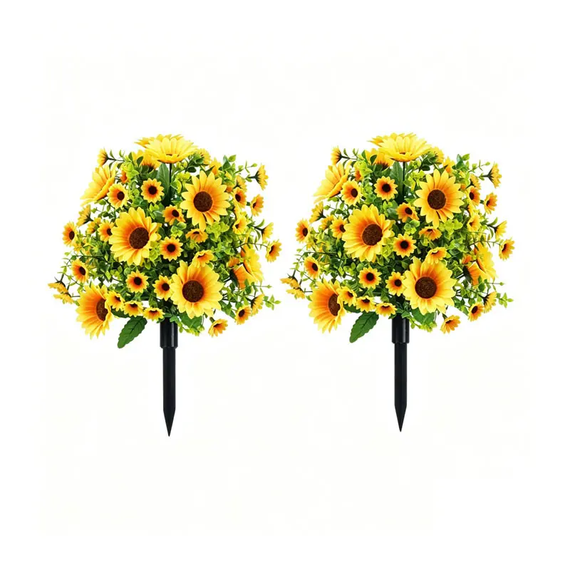 Colorful artificial sunflowers are arranged in rows, suitable for indoor/outdoor decoration in homes. No maintenance required. Elegant floral design of artificial flowers. Sunflower Ground Flower Arrangement Artificial Plants