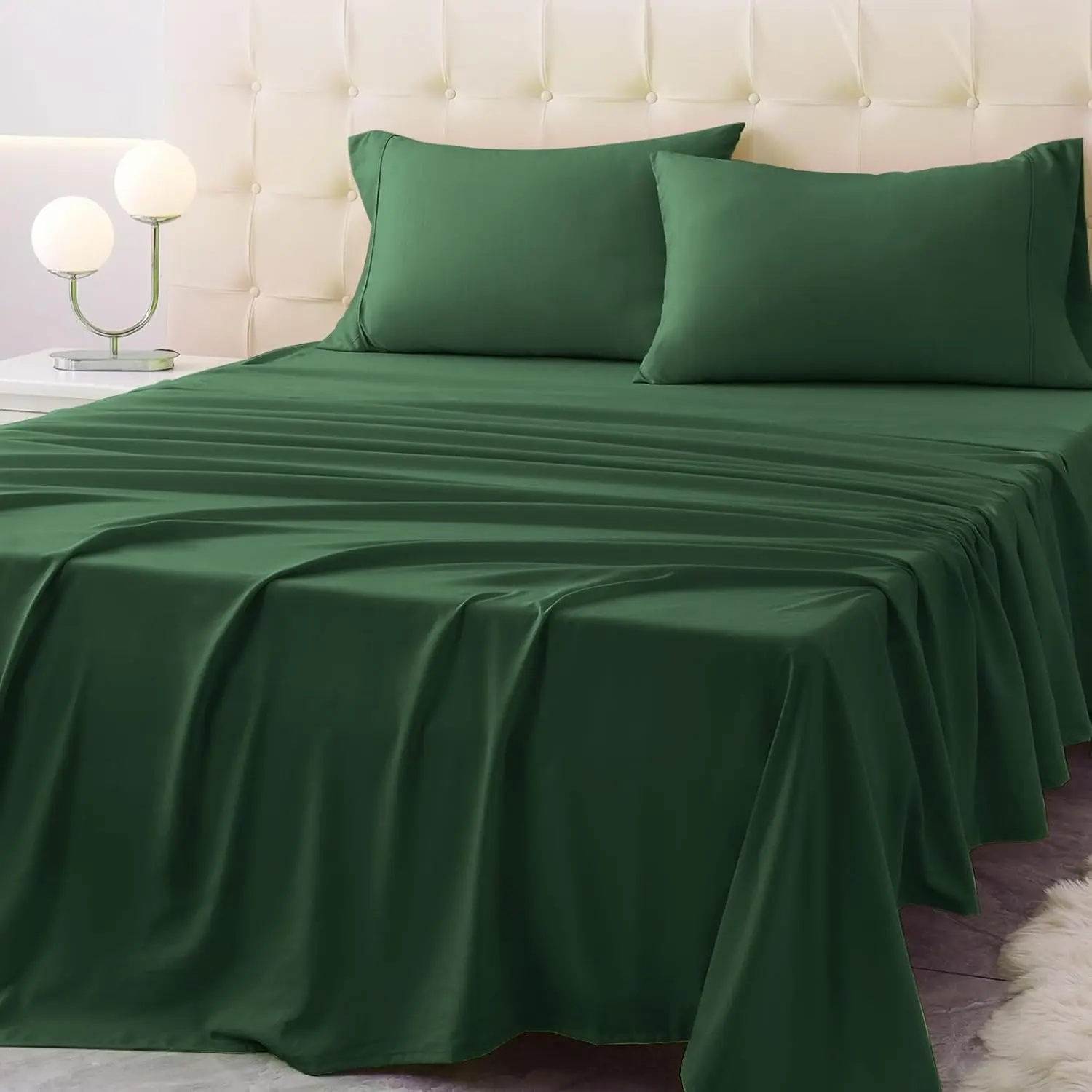 Queen Size Bedroom Bedding Set - 4-Piece Brushed Microfiber Sheets, Breathable Durable Bedding, Deep Pockets, Cooling Tech, Wrinkle Resistant Pillowcases, Hotel-Quality Eden Green Dog & Cat Bed Sheets