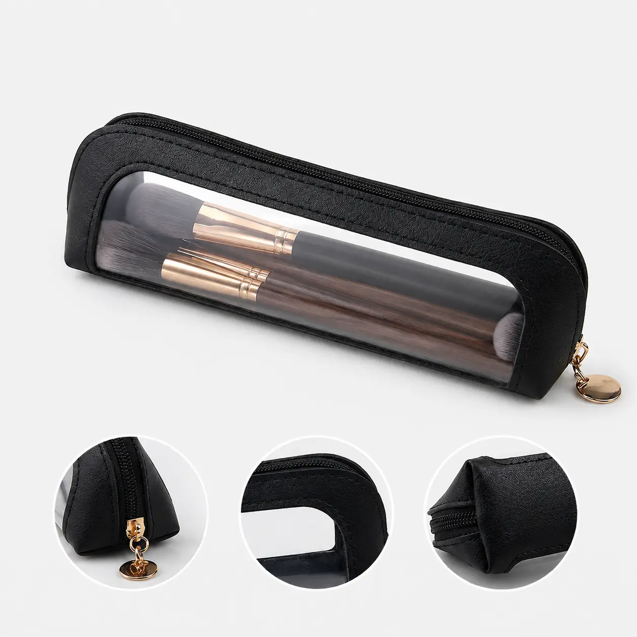 Clear Makeup Brush Bag, Portable Cosmetic Storage Pouch, Lightweight Zipper Makeup Organizer for Travel & Daily Use,durable,extra-large
