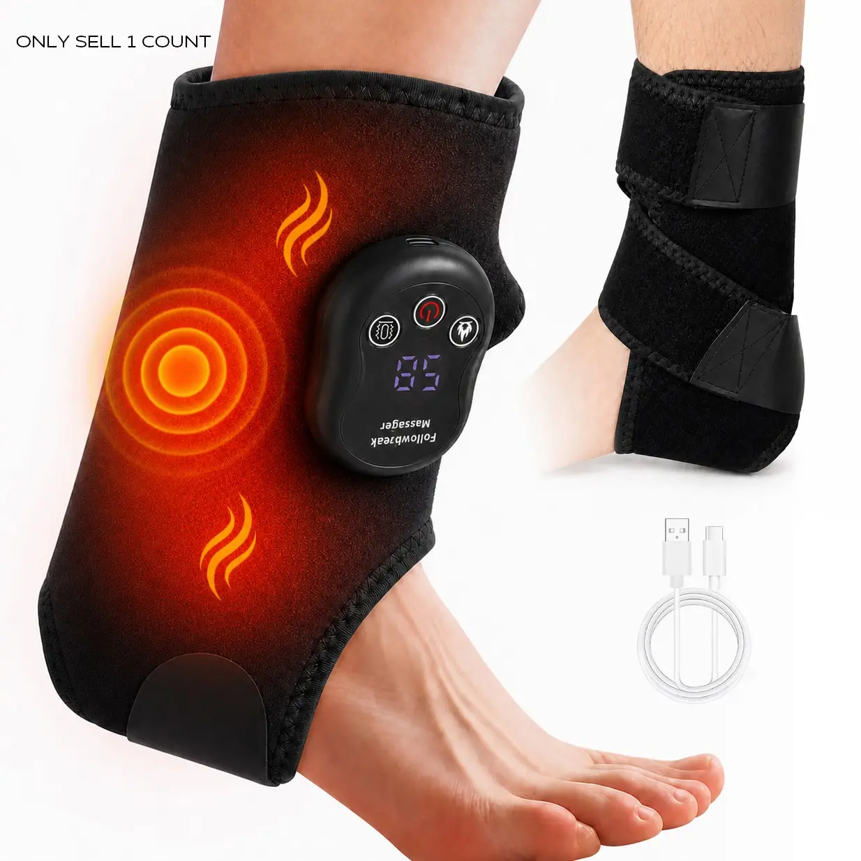 Foot and Ankle Massager with Heat, Cordless Ankle Heating Pad Massager with 4 Heat Levels and 3 Vibration Modes, Wearable Foot Massager Wrap for Daily Ankle Care, Ideal Gift for Women Men