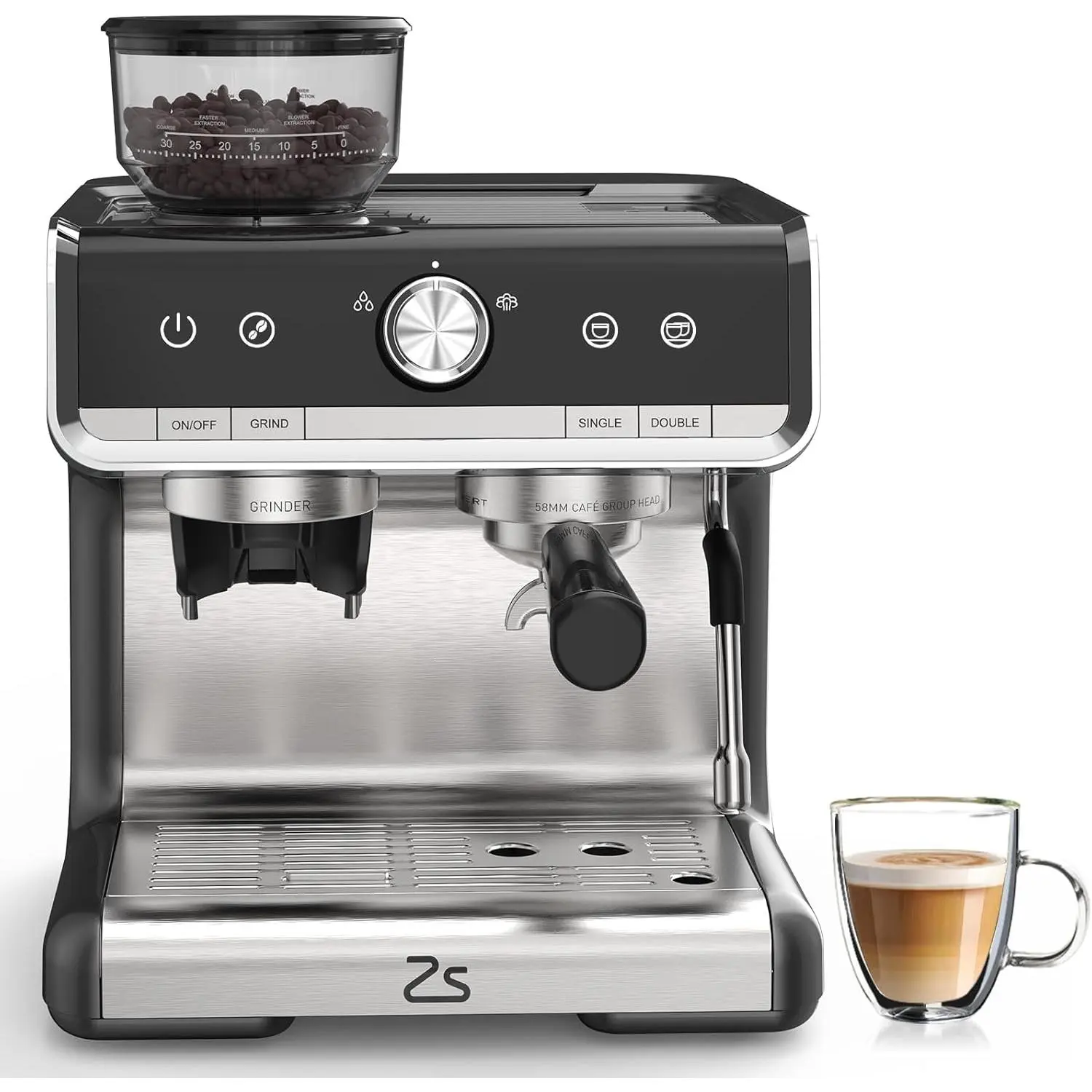 Single Home Barista Espresso Maker with Built-in Coffee Grinder, 20-Bar Professional Pressure System, Milk Frother Wand, 95oz Detachable Water Reservoir, Smart PID Heat Regulation