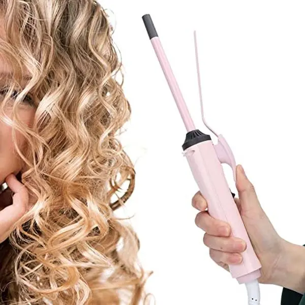 Professional Curling Wand, 9mm Small and Thin Curling Tong, Ceramic Heating Surface, Creates Long-Lasting Curls for Short and Long Hair (Pink)