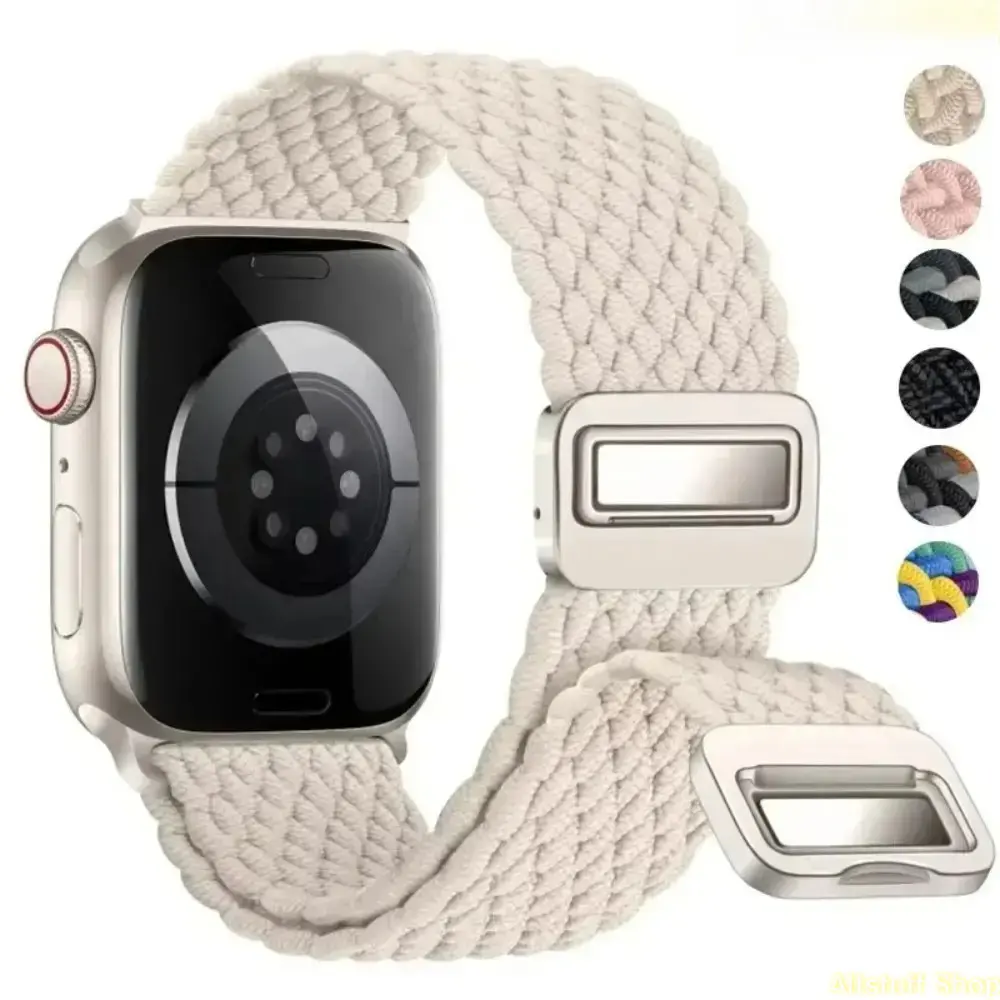 Braided Nylon Stretch Smartwatch Band - Magnetic Quick Fit Wearable Accessory, Breathable Sport Loop Watch Strap with Stretch-On Ease (38-49mm, Series 9/8/7/6/SE/Ultra 2) for Men, Workout & Daily Wear Smartwatch Accessories