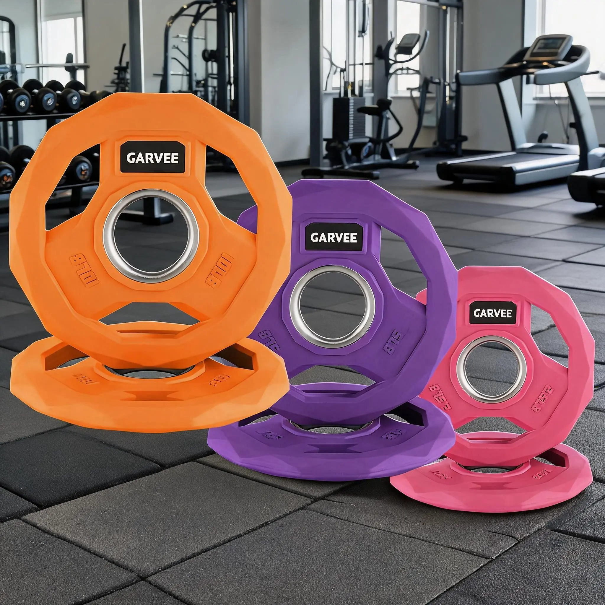 Rubber-Coated Cast Iron Weight Plates, Color-Coded, 2-Inch Steel Insert, 5 lb to 45 lb Singles, Pairs, and Combo Sets