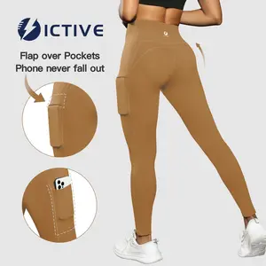 【ICTIVE】 Women's High Rise French Terry Capri Pants, Solid Color Tight-Fit Sports Leggings with Pockets, Gymwear Activewear for Gym Yoga Clothing & Workout Sessions