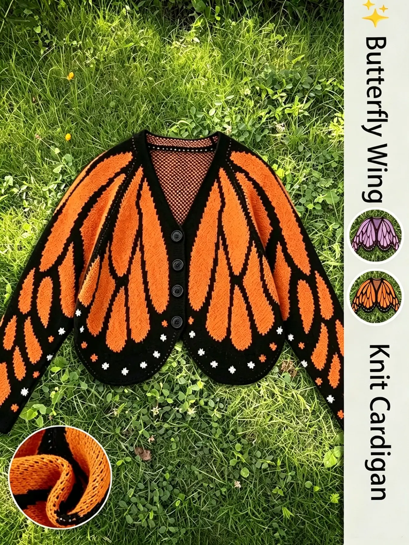 Girls' Vintage Butterfly Wing Knit Cardigan, Y2K Short Outerwear, Gothic Boho Style, Star Embroidery, Soft Fabric, Multiple Colors