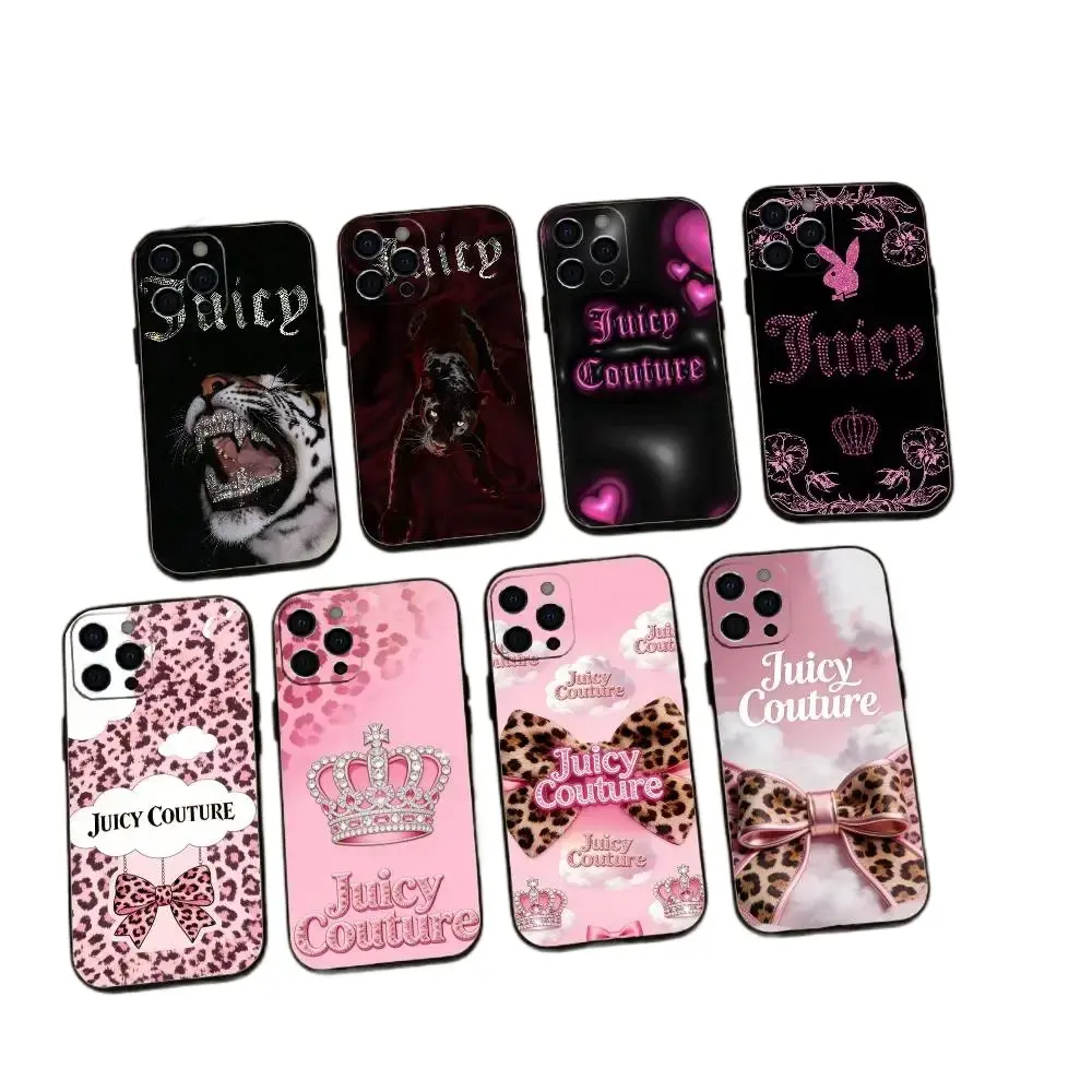 Y2K Retro J-Juicy Couture Phone Case, Silicone Soft Case, Compatible with iPhone 11–17 Pro Max/Plus Series and Samsung Galaxy S23–S25 Series