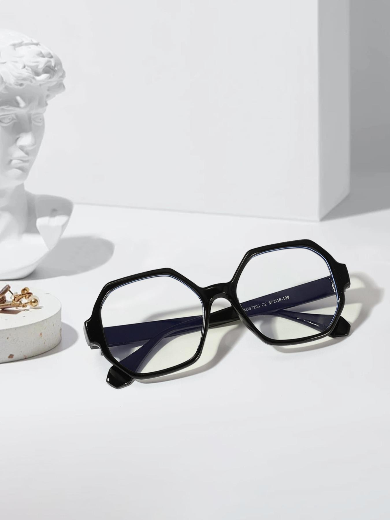 Unisex Simple Style Geometric Frame Eyeglasses, Trendy Tortoiseshell & Plain Color Eyeglasses for Women & Men, Fashion Accessories for Daily Use
