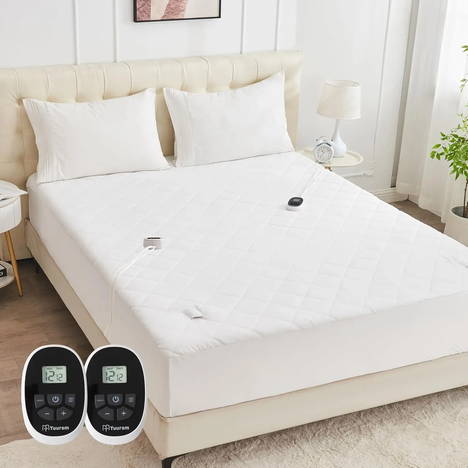 Heated Mattress Pad California King (72"×84") - Bed Warming Electric Pad with Memory Preheat Functions, Dual Control, 12 Heat Settings, 12-Hour Auto Off, Long Cord, Fits 18-24" Deep Pockets