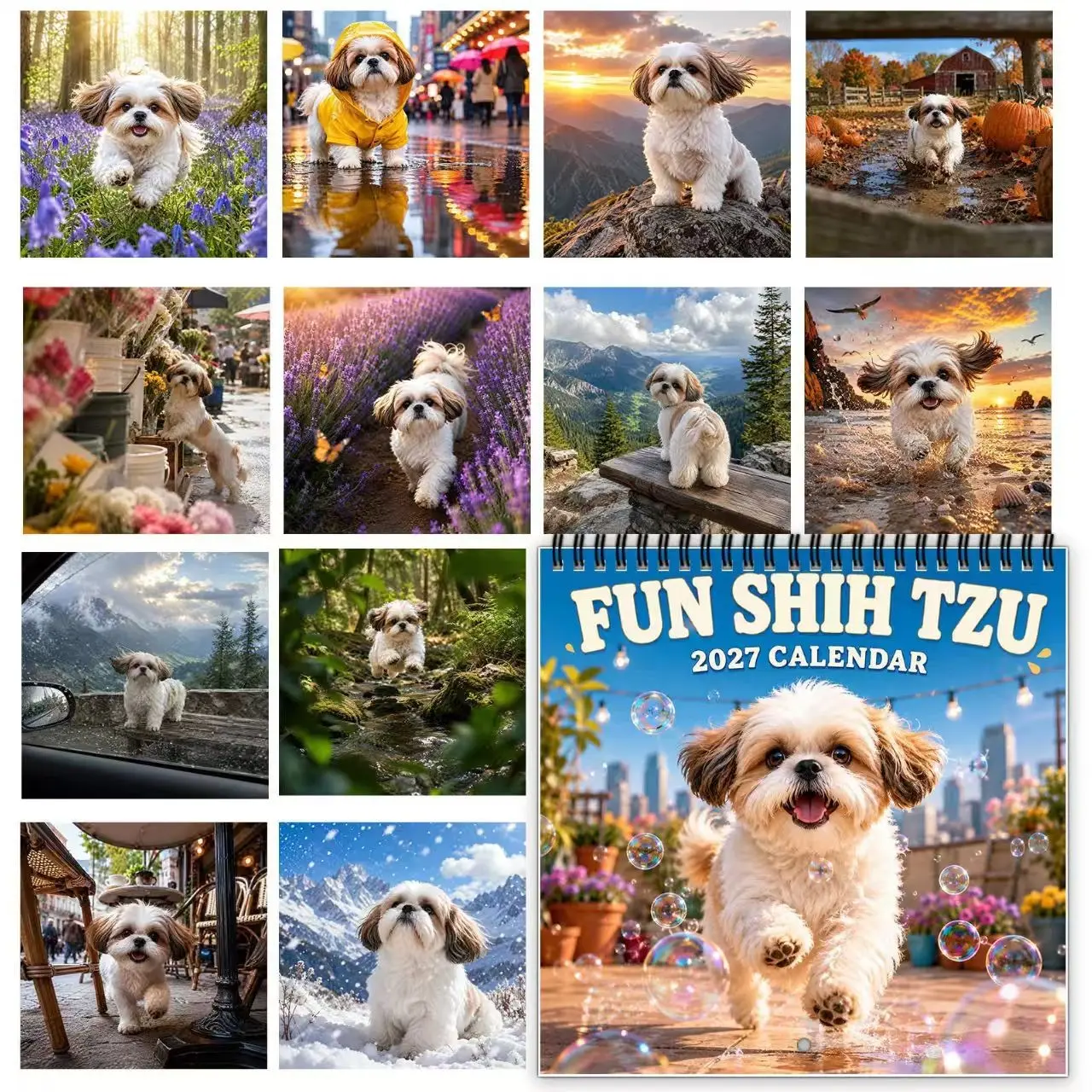2027 Fun Shih Tzu Wall Desk Calendar, 12-Month Cute Shih-Tzu Dog Photo, Home Office Decor Gift, Christmas Birthday Present