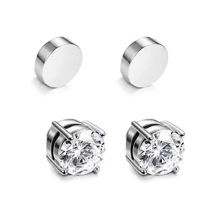 No-Pierce Magnetic Earrings 6/8MM Silver Stainless Steel Clip-On Studs for Men & Women, Comfortable Non-Pain Design, Trendy Daily Magnet Jewelry