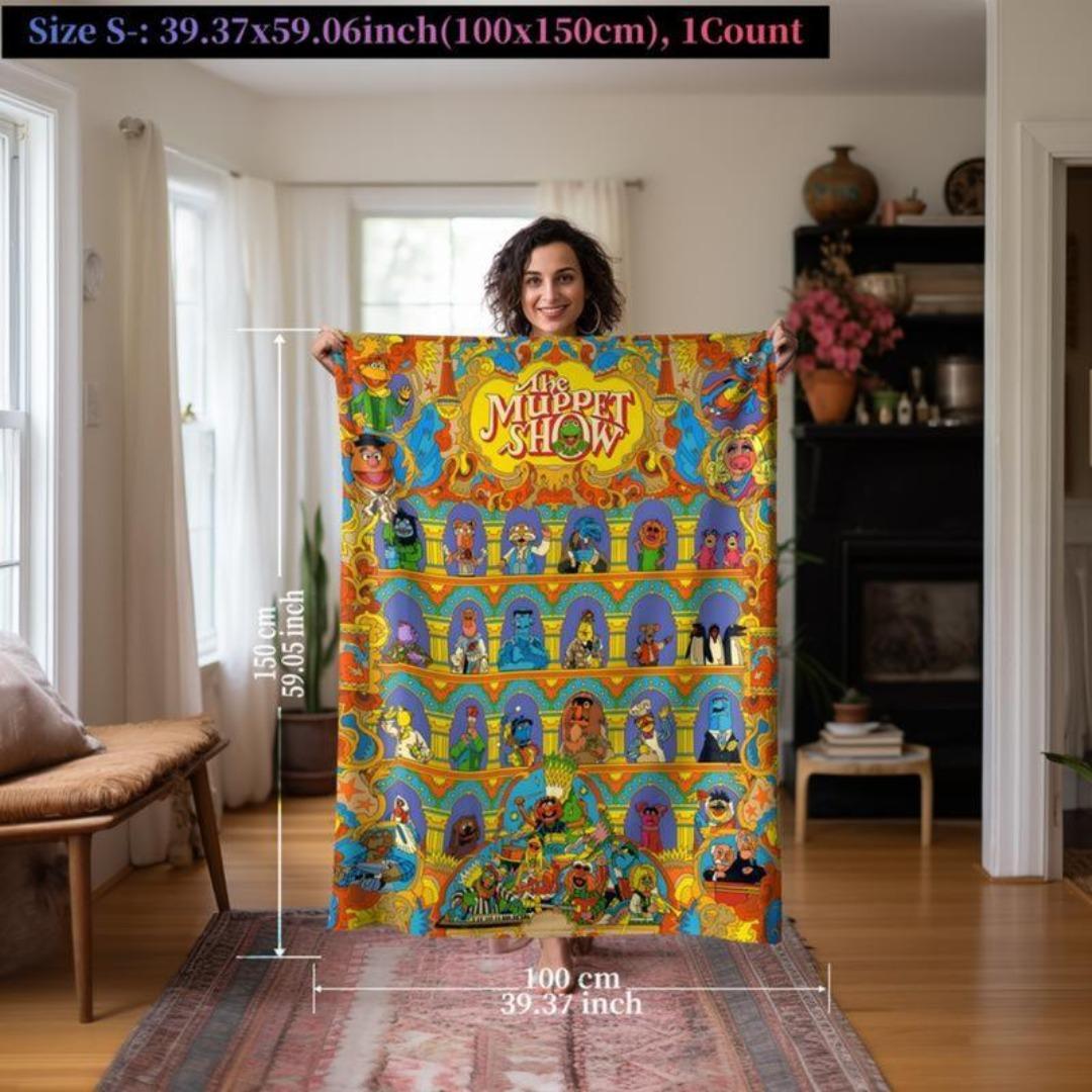 The Muppet Show Flannel Blanket, Colorful Theatre Collage Design with Classic Characters, Soft Cozy Throw Blanket for Bed Sofa Couch Nap Office Travel Camping, Bright Decorative Nostalgic Cartoon Blanket Bedding for Kids & Fans Gift Cartoon Blanket Hallow