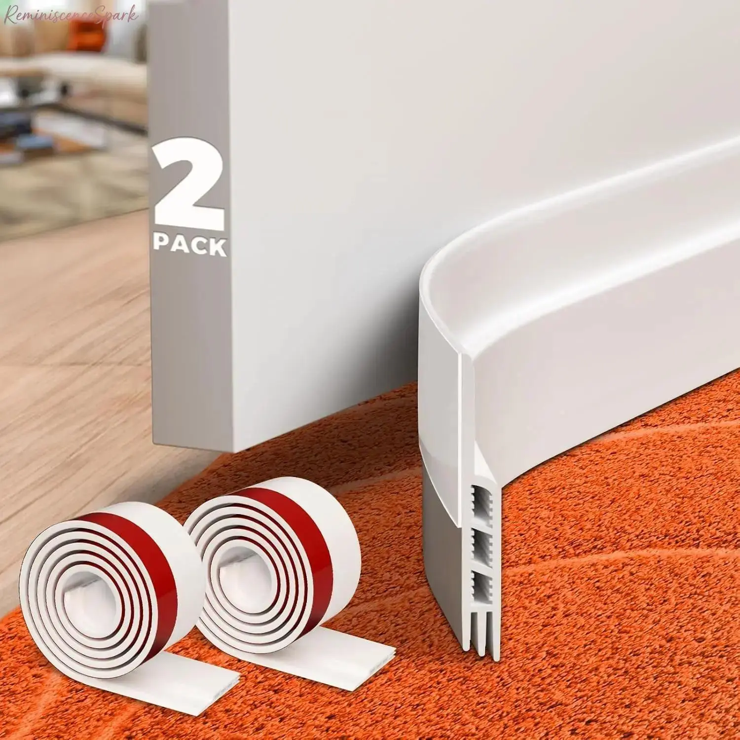 2-Pack 3.28ft Self-Adhesive Silicone Under Door Draft Stopper Strips, Simple Strip Shape Door Sealing, Easy-Install Weather Gap Seal for Thermal Control, Blocks Noise, Dust, Insects, Extreme Temperatures