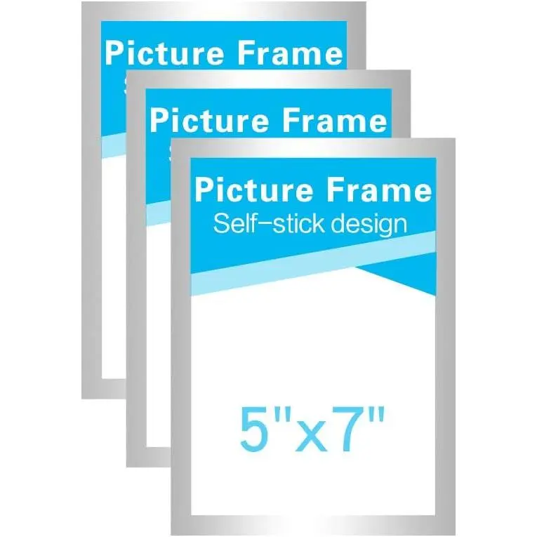 5x7 Picture Frames Made of Durable PVC and  ,Self Adhesive for Refrigerator/Wall/Door/Window/Cabinet Display,,Pack of 3