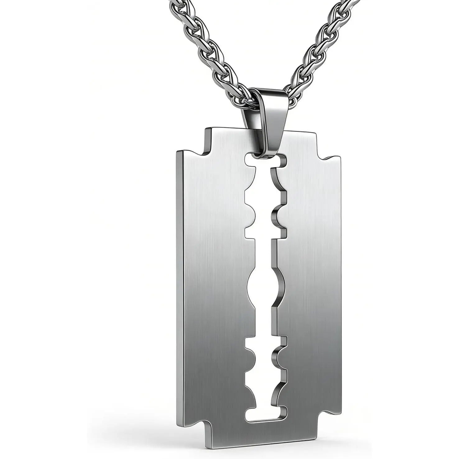 Punk Rock Stainless Steel Razor  Tag Pendant 22" Wheat Chain Necklace