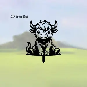 Cute Highland Cow Garden Stake Decoration, 2D Simple Style Hollow Out Design, Outdoor Lawn Art, Small Gift, Holiday Decor, Outdoor Use, 35cm/13.8 Inches
