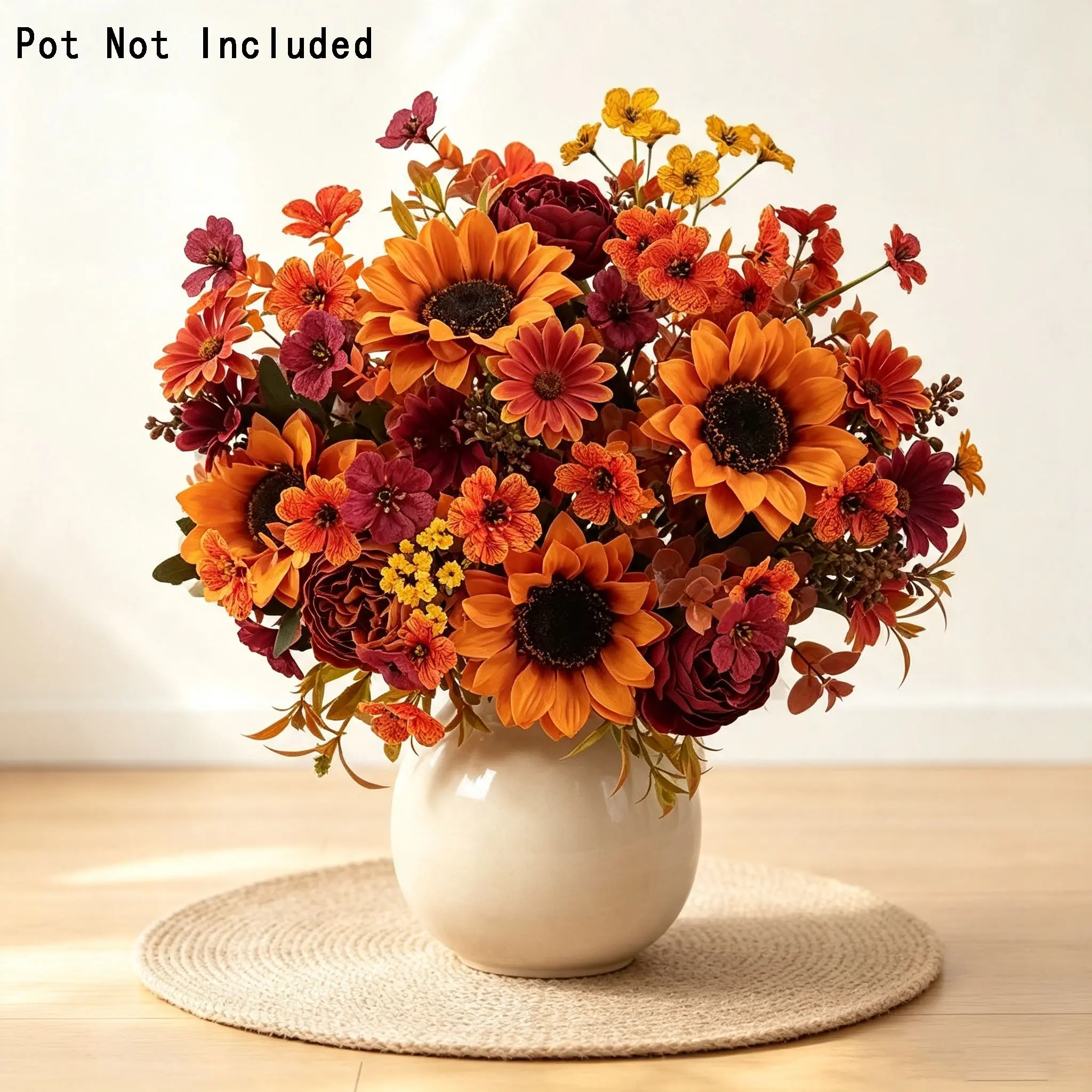 Rustic Artificial Fall Sunflower Bouquet, Vintage Orange Autumn Silk Flowers Arrangement, Farmhouse Table Centerpiece, Fake Floral Decor for Thanksgiving Harvest Festival, Living Room Mantel Dining Table Indoor Home Decor