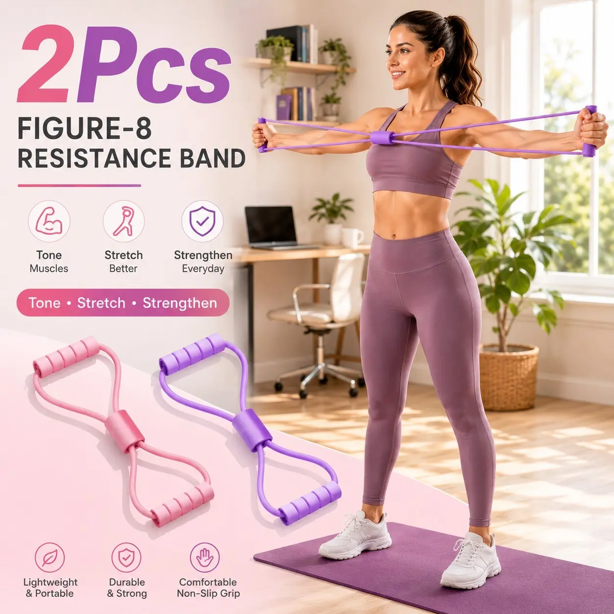 Pilates Body Shaper 8 Resistance Band, Back Training Tool, Chest Opener, Shoulder Stretch Rope, Home Workout Equipment, Yoga Belt, Gift for Women