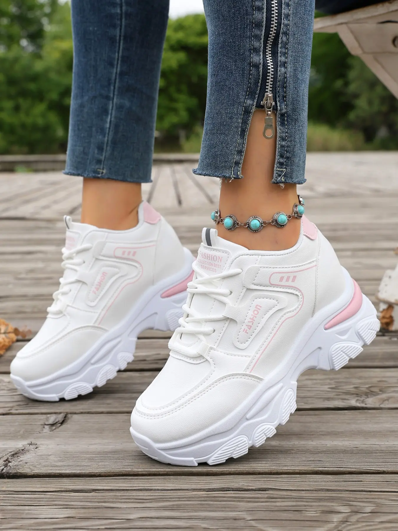 Women Hidden Wedge Platform Sneakers Pastel Contrast Trim Lace‑Up Thick Sole Casual Shoes For Back To School Daily Shopping Travel
