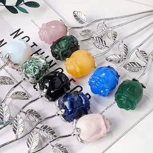 10-Piece Bulk Value Pack Natural Raw Stone Carved Roses, Cost-Effective Fine Engraved Crystal Gemstone Flowers Combo, Space-Saving Multi-Color Tabletop Display Props for Jewelry Shops & Craft Classes