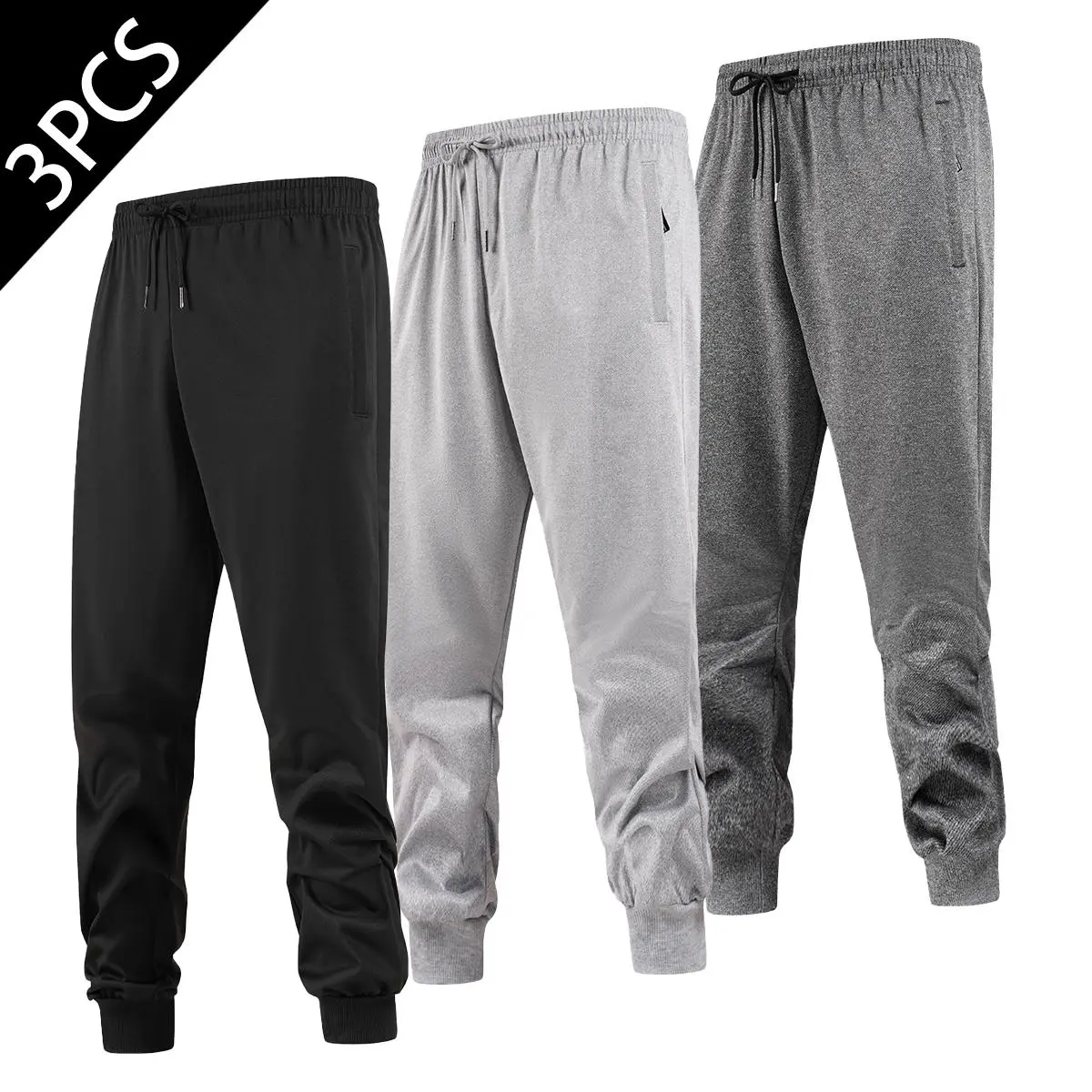 Men's 3 Pack Fleece Active Athletic Jogger Sweatpants with Drawstring Sizes S-2XL Breathable