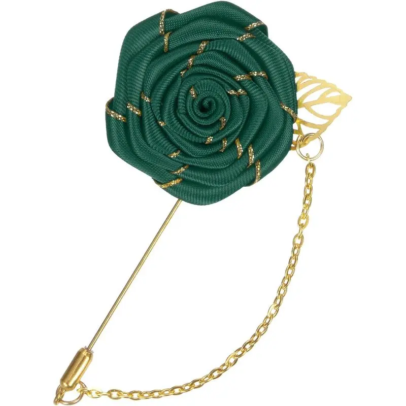 Rose Brooch Pin Cloth Rose Flower with Gold Leaf Brooch, Rose Flower Lapel Pin for Men Wedding Accessories/Suit Tuxedo Corsage Wedding Party Brooch