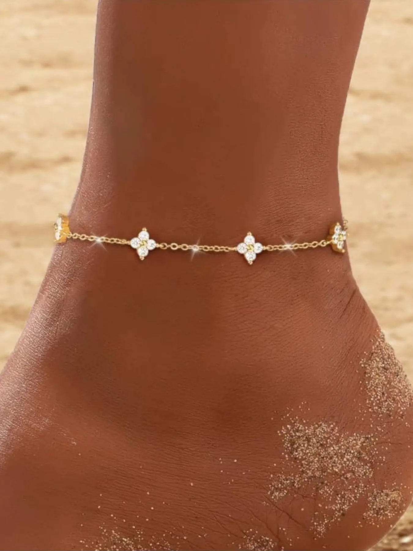 Anklets for Women CZ Ankle Bracelets Gold Plated Waterproof | Layered Stackable Clover Butterfly Tennis Chain Anklet Non Tarnish Trendy Fashionable Accessories Summer Beach Foot Jewelry